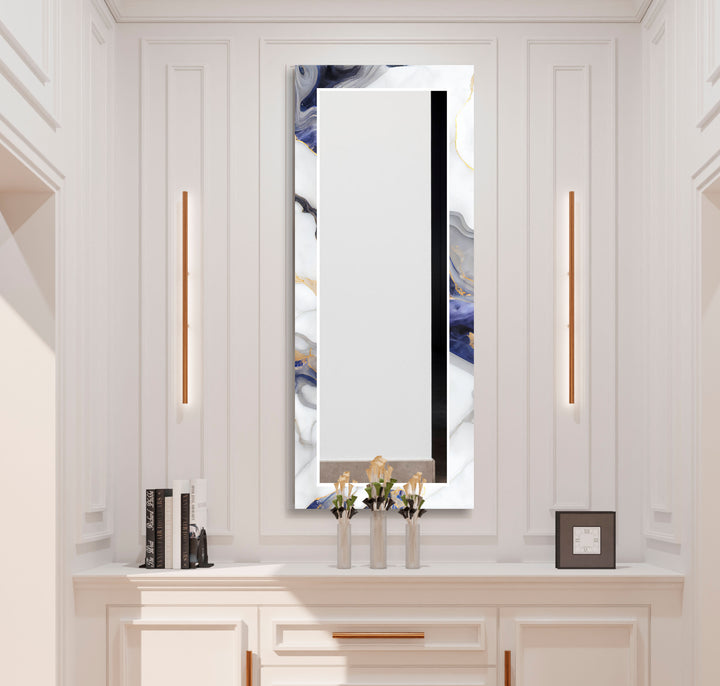 White Marble Glass Wall Mirror – Blue Vein Decorative Accent