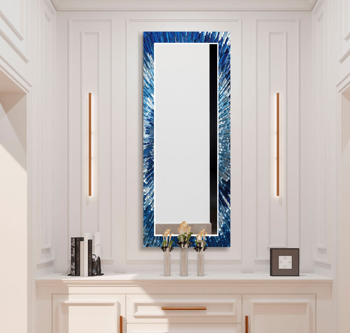 Ocean Burst Glass Wall Mirror – Modern Blue Radiance Design