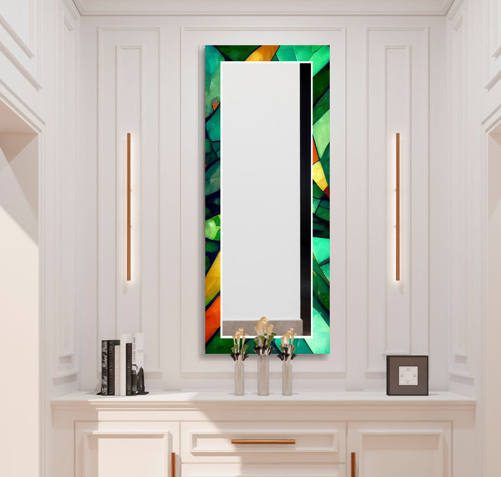 Smaragdgrüner Wandspiegel aus Buntglas – Art Deco grüner Rahmen