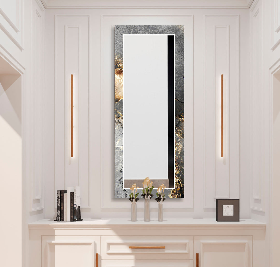 Silberner Wandspiegel aus Rauchglas – Modernes metallisches Marmordesign 