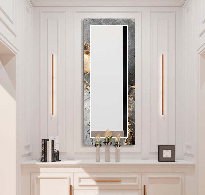 Silberner Wandspiegel aus Rauchglas – Modernes metallisches Marmordesign 