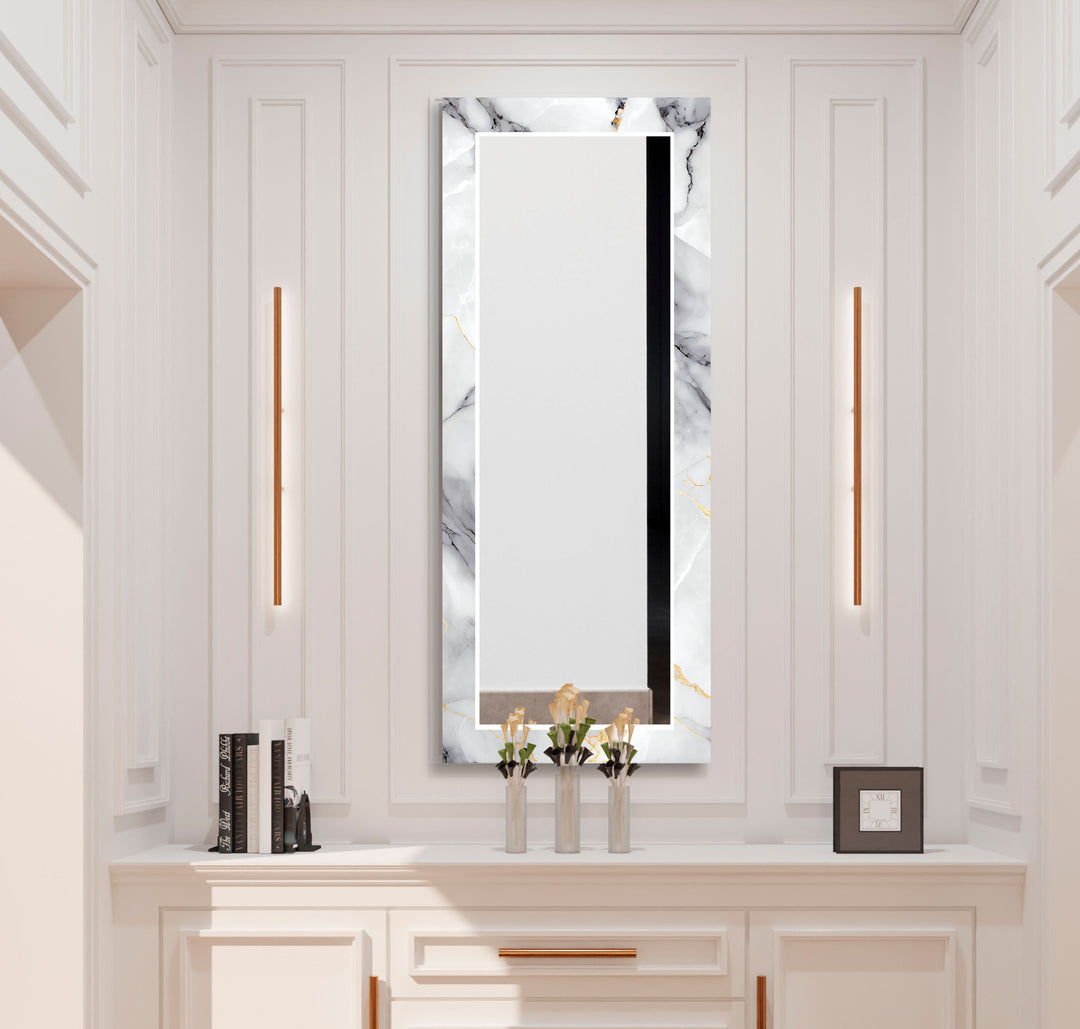 Elegant Marble Frame Glass Wall Mirror for Bathroom Vanity