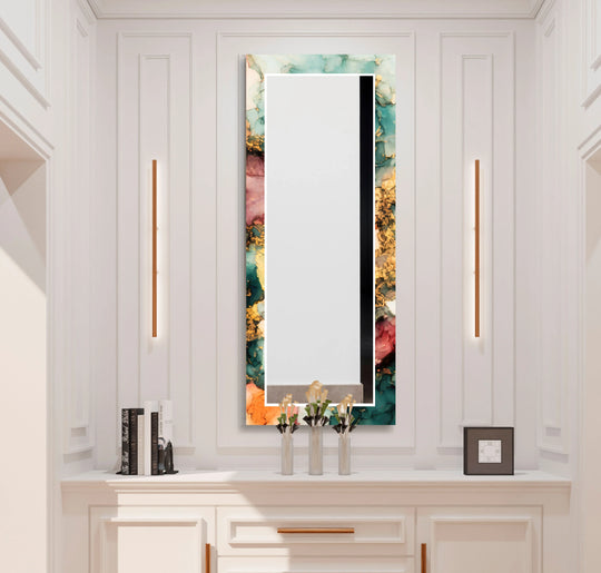 Emerald Fire Glass Wall Mirror – Abstract Marble Effect Decor - MyPhotoStation