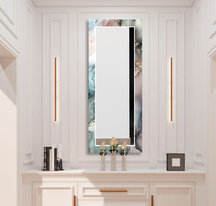 Elegant Marble Glass Wall Mirror – Pastel Abstract Bathroom Decor