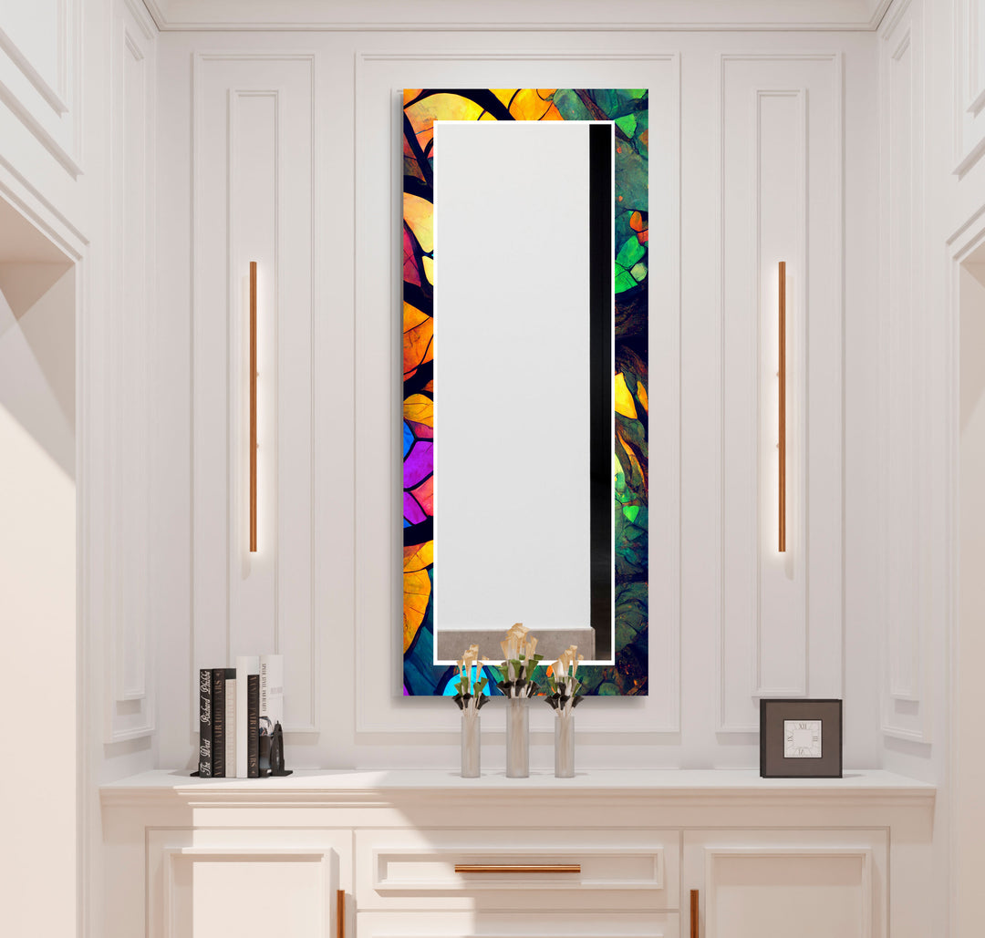 Regenbogenblatt-Glas-Wandspiegel – Lebendiger botanischer Kunstrahmen