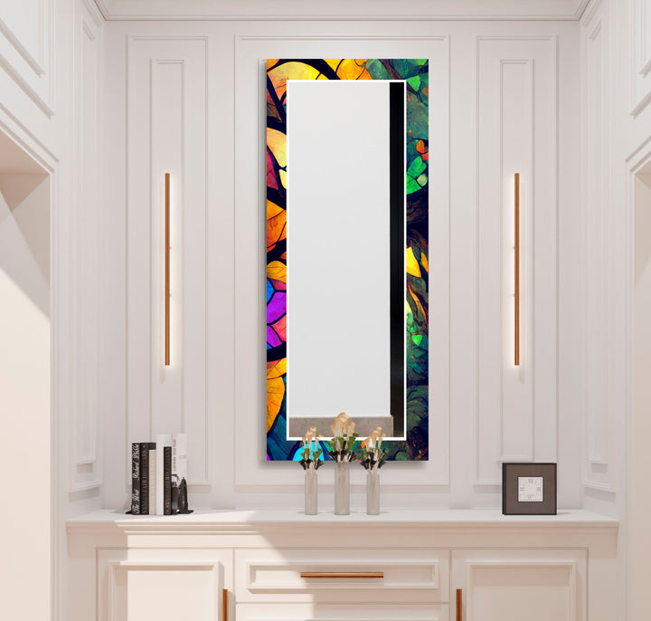 Regenbogenblatt-Glas-Wandspiegel – Lebendiger botanischer Kunstrahmen