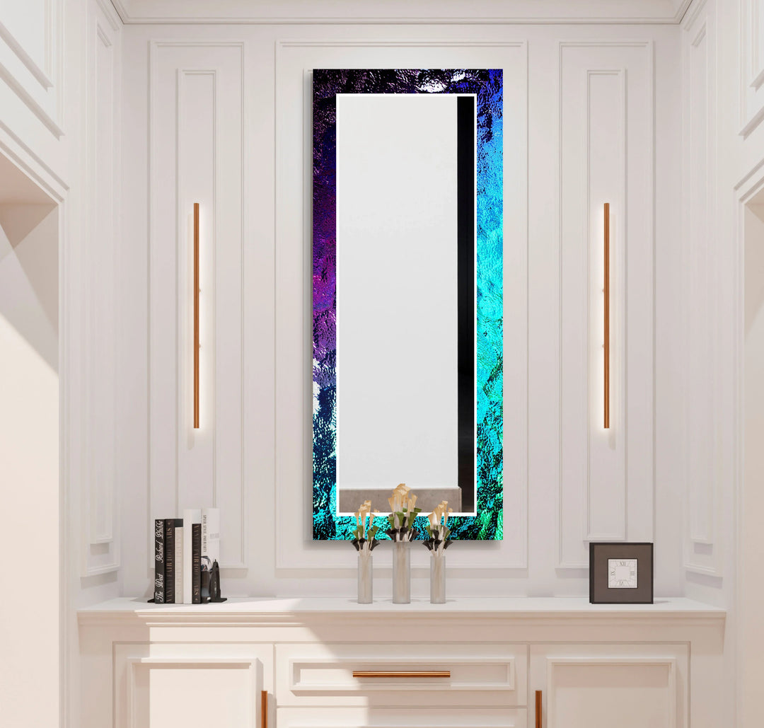 Iridescent Glow Glass Wall Mirror – Modern Blue & Purple Design - MyPhotoStation