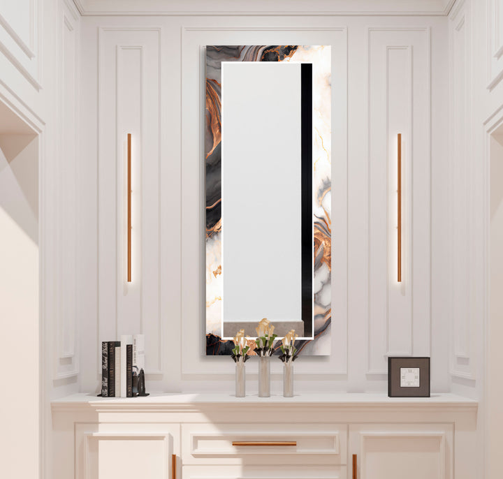 Modern Round Glass Wall Mirror with Marble Design
