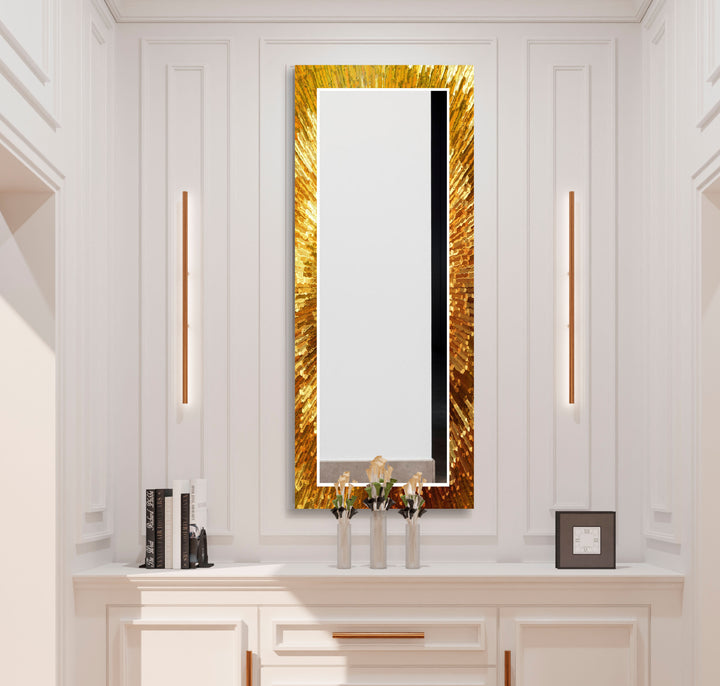 Golden Radiance Glaswandspiegel – Luxe Sunburst Mirror Art 