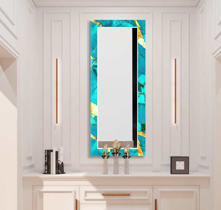 Turquoise Marble Glass Wall Mirror – Bold Coastal Luxe Design