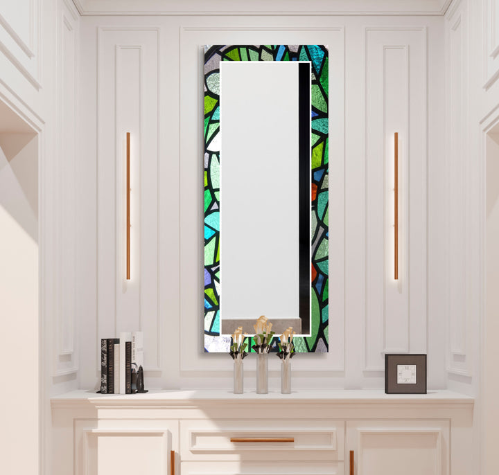 Green Mosaic Glass Wall Mirror – Vibrant Stained Art Frame