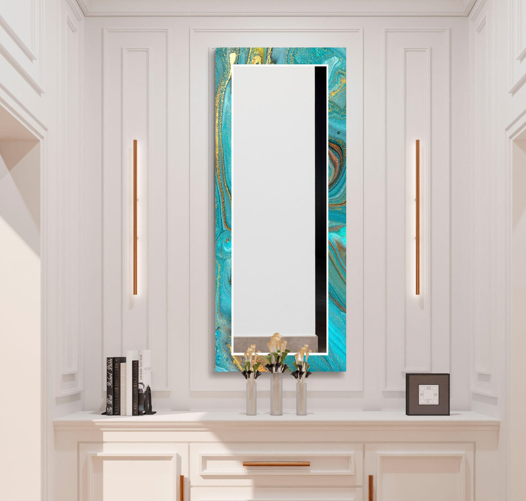 Turquoise & Gold Wall Mirror Rectangle Wall Mirror
