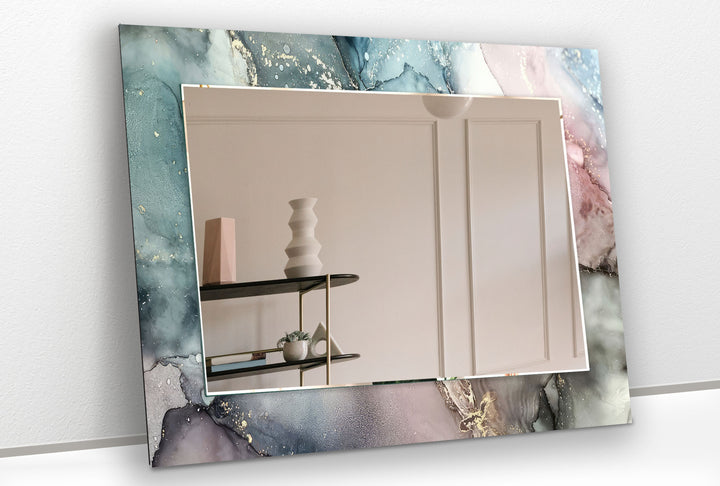 Elegant Marble Glass Wall Mirror – Pastel Abstract Bathroom Decor
