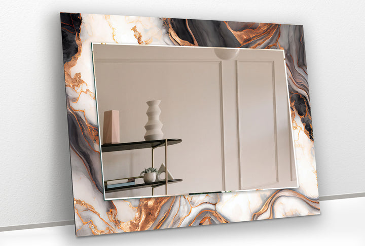 Modern Round Glass Wall Mirror with Marble Design
