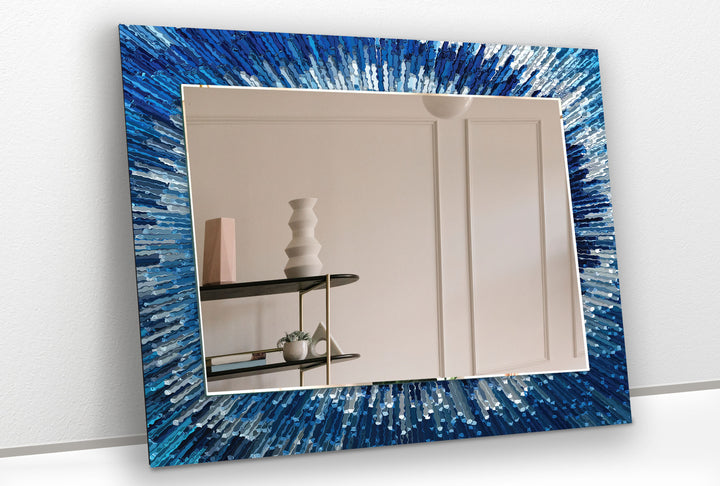 Ocean Burst Glass Wall Mirror – Modern Blue Radiance Design