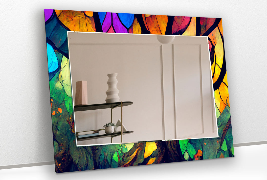 Regenbogenblatt-Glas-Wandspiegel – Lebendiger botanischer Kunstrahmen