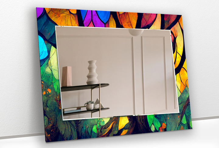 Regenbogenblatt-Glas-Wandspiegel – Lebendiger botanischer Kunstrahmen