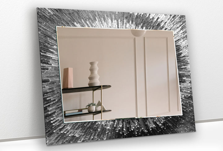 Strahlender Wandspiegel aus geplatztem Glas – Moderne reflektierende Kunst in Schwarzweiß 