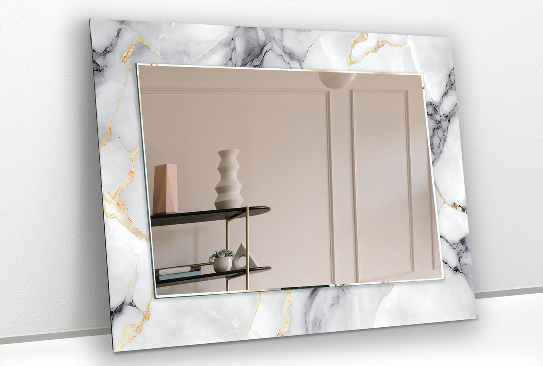Elegant Marble Frame Glass Wall Mirror for Bathroom Vanity