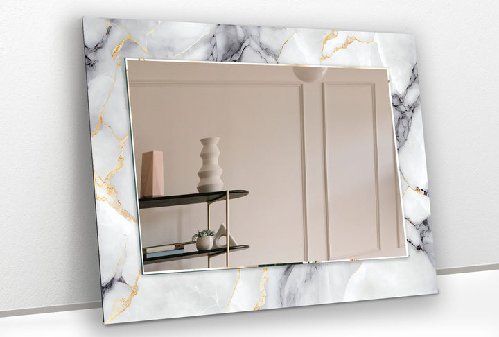 Elegant Marble Frame Glass Wall Mirror for Bathroom Vanity