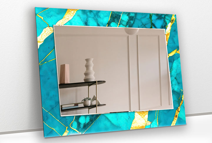 Turquoise Marble Glass Wall Mirror – Bold Coastal Luxe Design