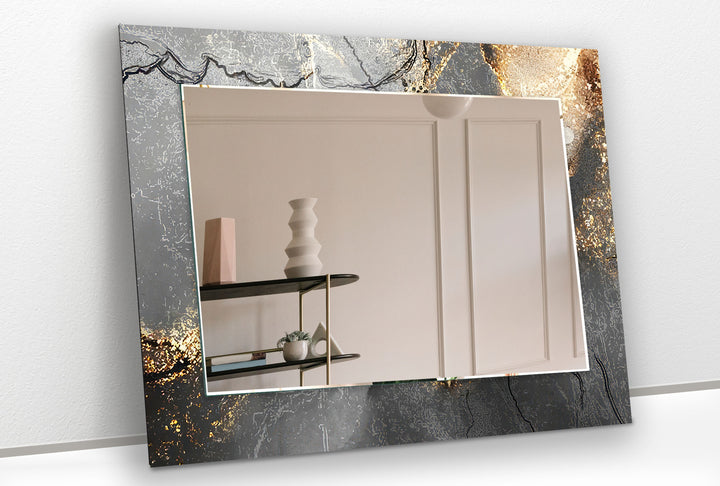 Silberner Wandspiegel aus Rauchglas – Modernes metallisches Marmordesign 