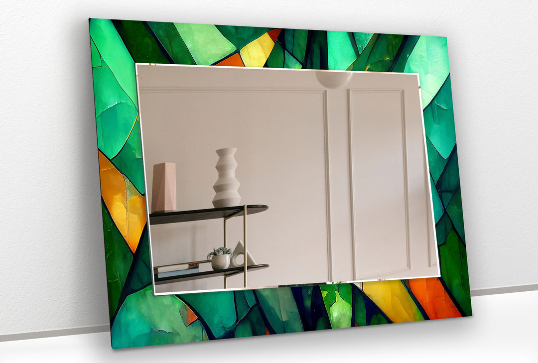 Smaragdgrüner Wandspiegel aus Buntglas – Art Deco grüner Rahmen