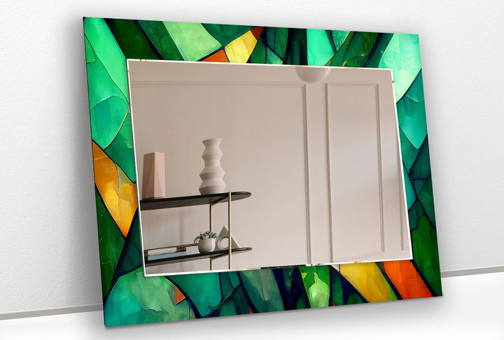 Smaragdgrüner Wandspiegel aus Buntglas – Art Deco grüner Rahmen