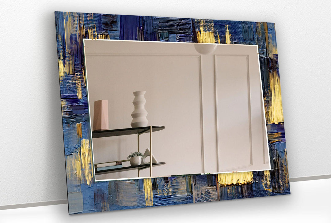 Blue & Yellow Painting Wall Mirror Marble Wall Mirror
