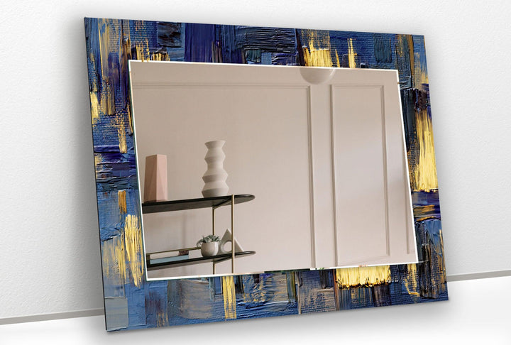 Blue & Yellow Painting Wall Mirror Marble Wall Mirror

