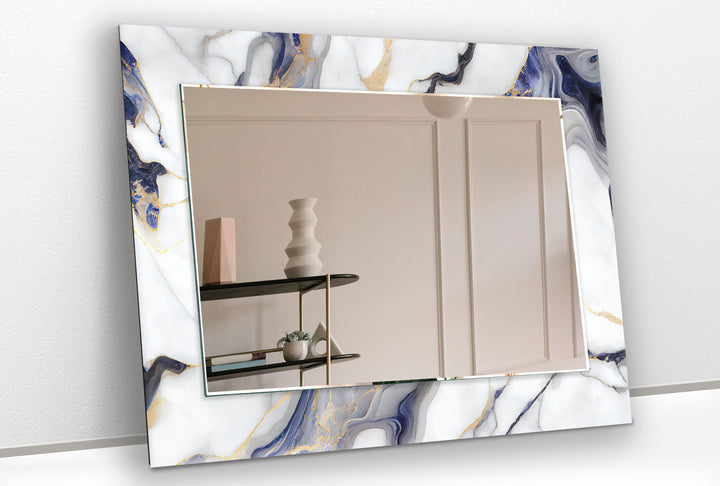 White Marble Glass Wall Mirror – Blue Vein Decorative Accent