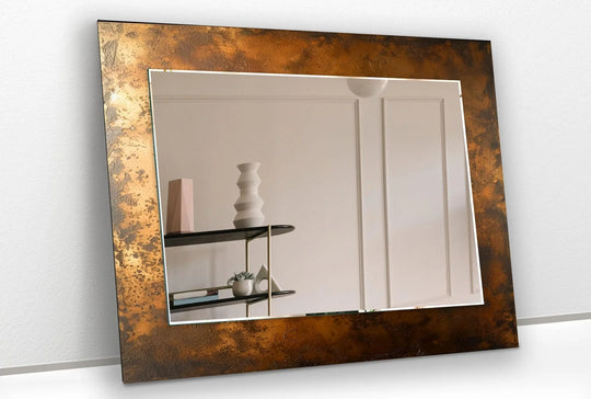 Decorative Wall Mirrors with a bronze abstract design frame and an industrial aesthetic made of tempered glass