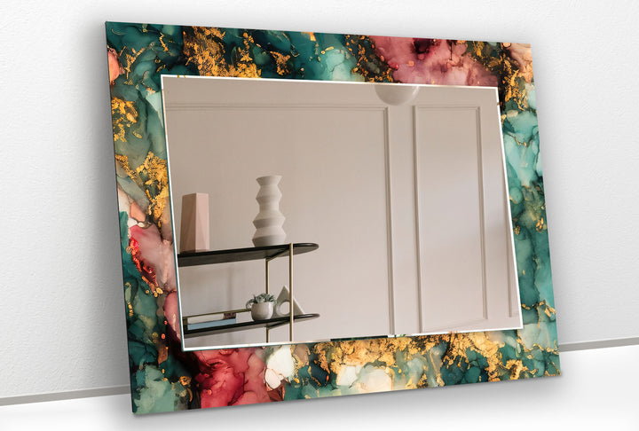 Wandspiegel aus Emerald Fire-Glas – Dekor mit abstraktem Marmoreffekt 