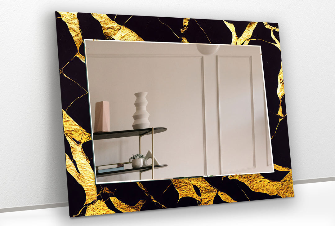 Goldmarmor-Glas-Wandspiegel – Schwarz &amp; Gold Moderne Wohndekoration 