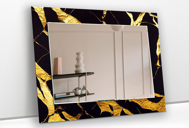 Goldmarmor-Glas-Wandspiegel – Schwarz &amp; Gold Moderne Wohndekoration 
