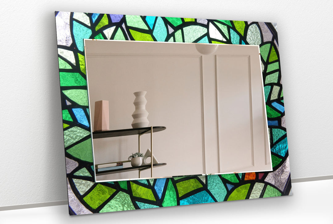 Green Mosaic Glass Wall Mirror – Vibrant Stained Art Frame