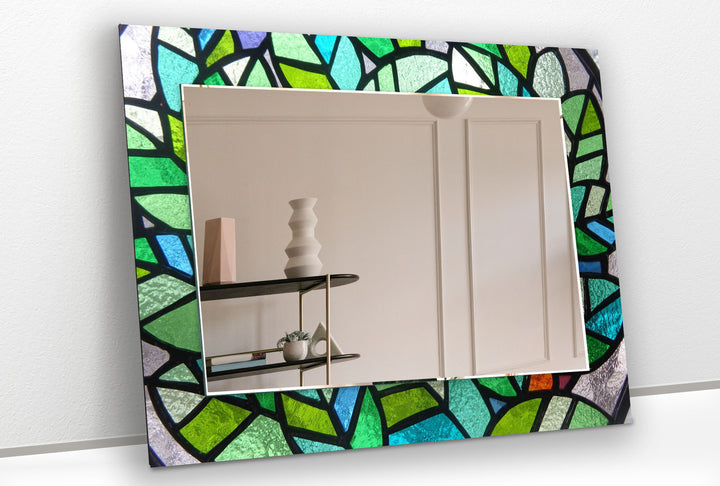 Green Mosaic Glass Wall Mirror – Vibrant Stained Art Frame