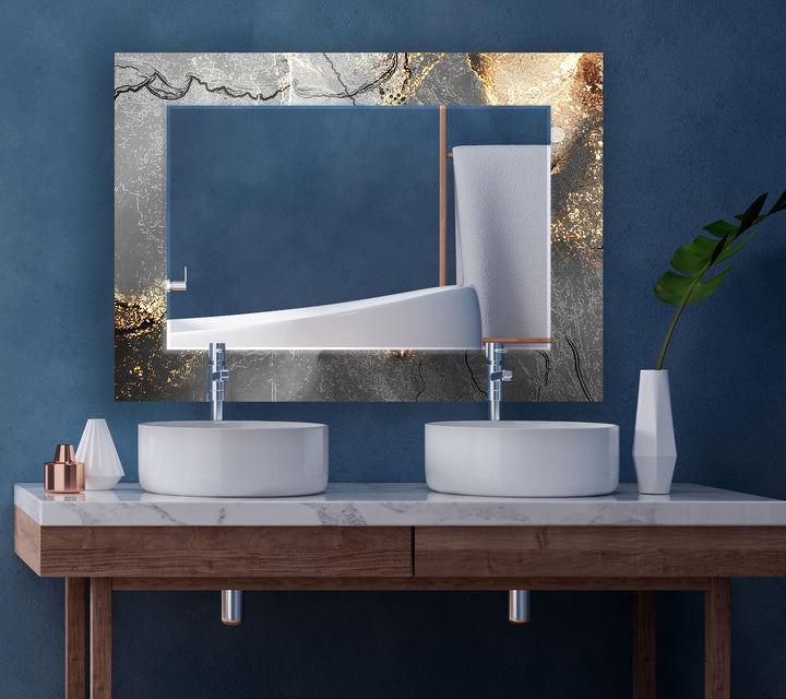 Silberner Wandspiegel aus Rauchglas – Modernes metallisches Marmordesign 