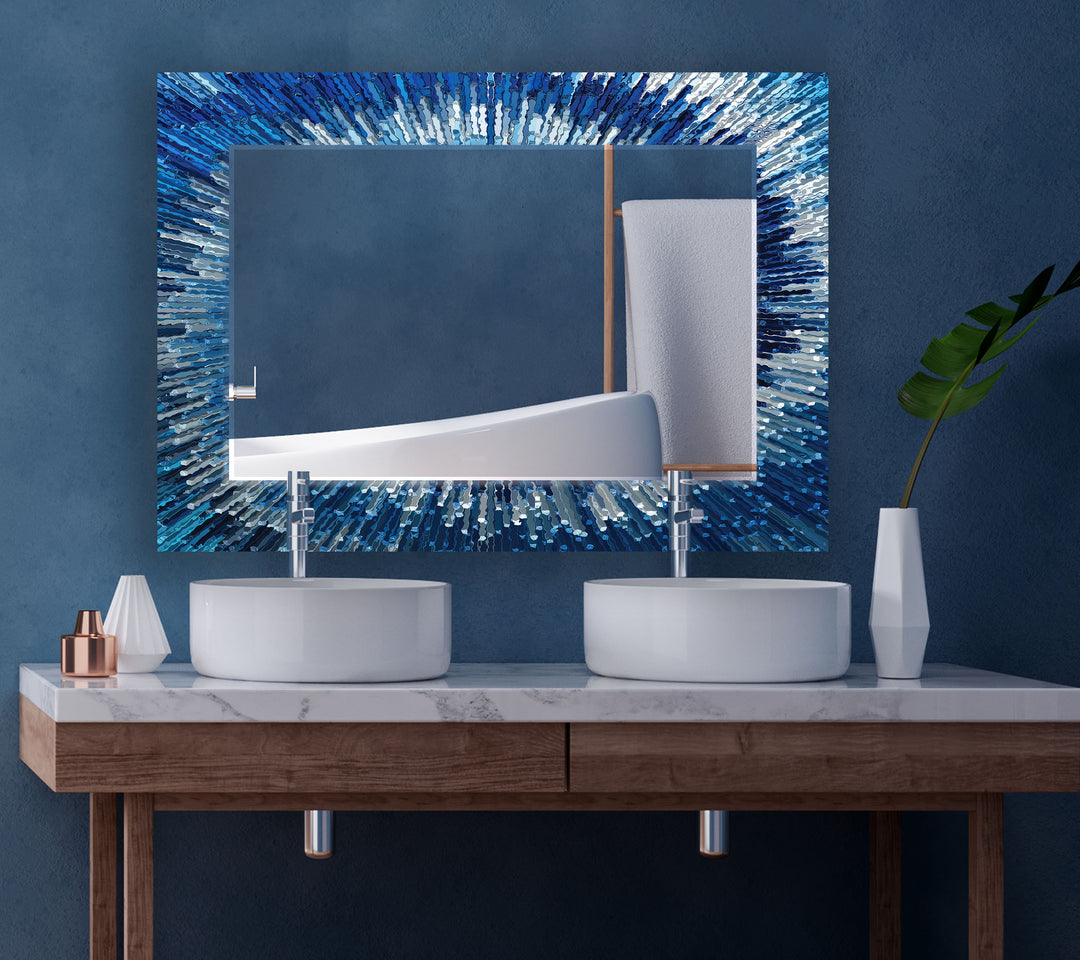 Ocean Burst Glass Wall Mirror – Modern Blue Radiance Design