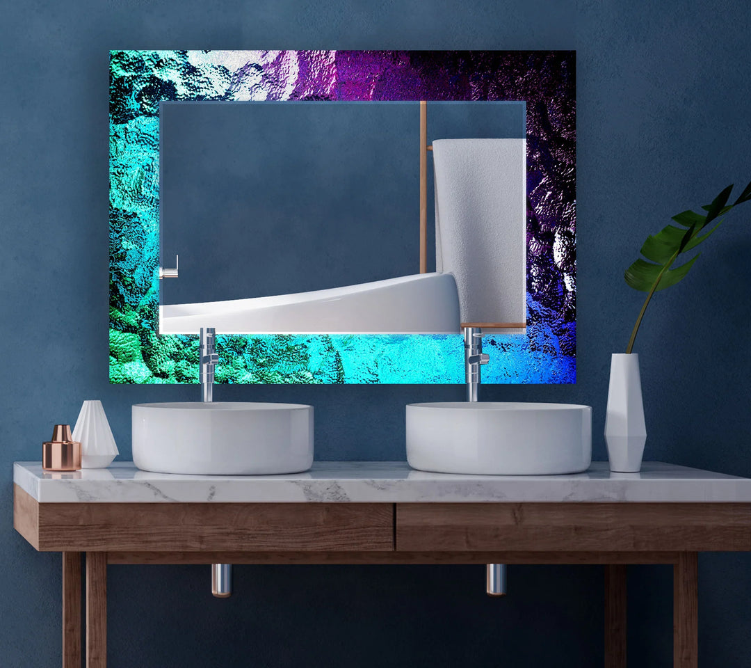 Iridescent Glow Glass Wall Mirror – Modern Blue & Purple Design - MyPhotoStation