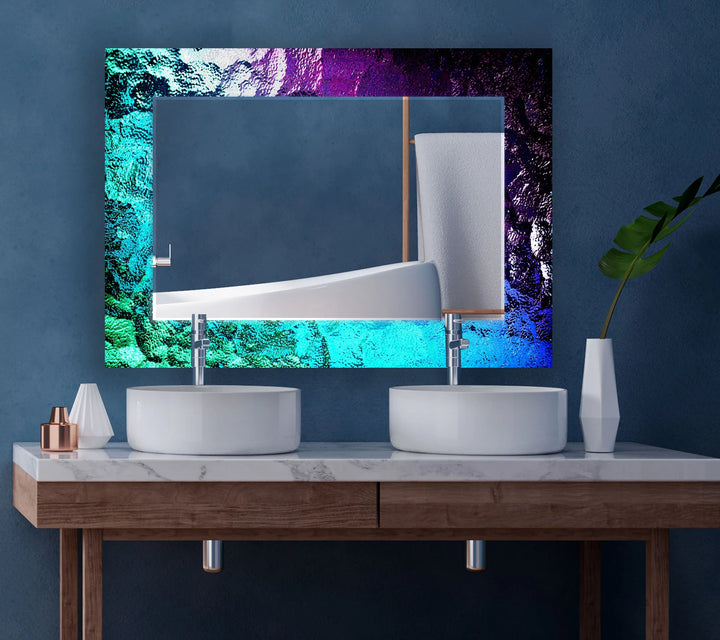 Iridescent Glow Glass Wall Mirror – Modern Blue & Purple Design - MyPhotoStation