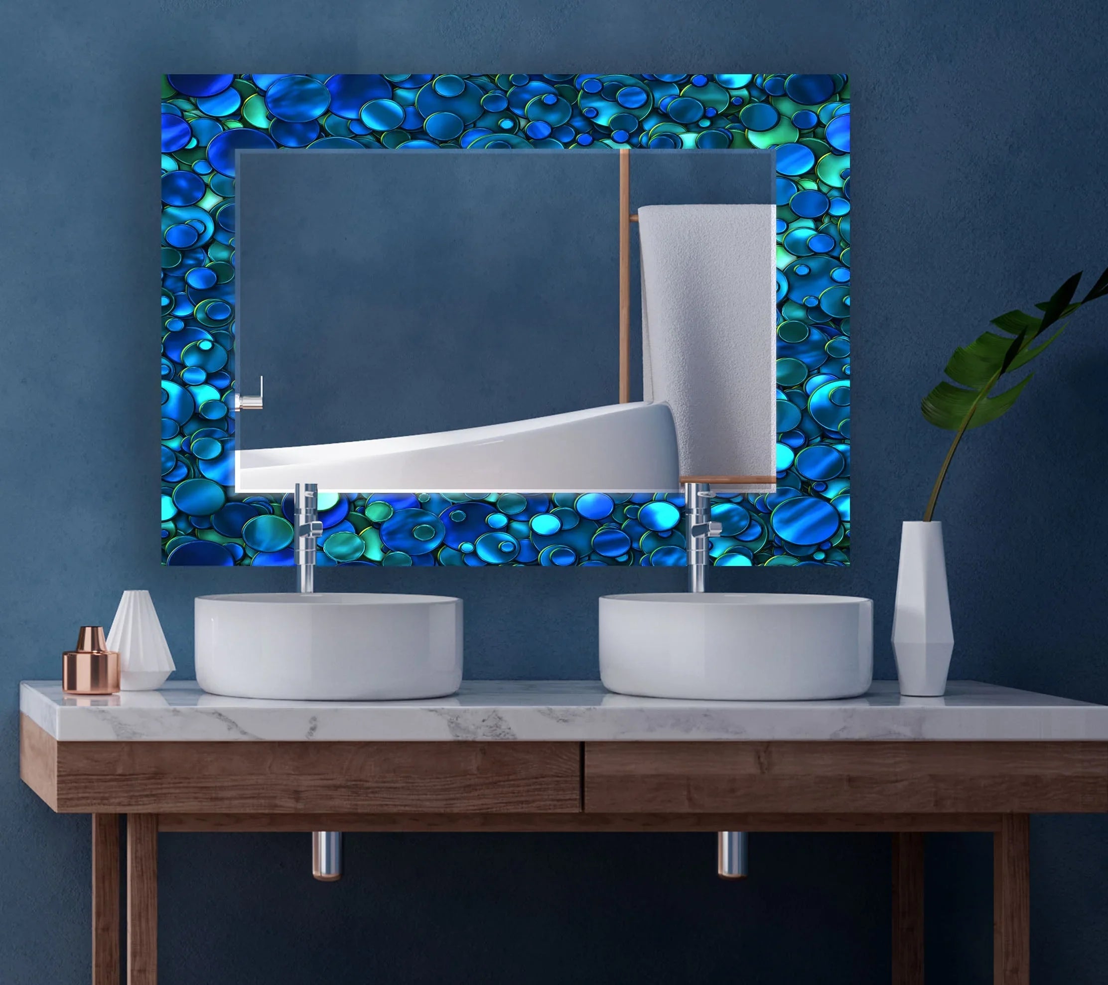 Ocean Blue Mosaic Large Wall Mirror – Elegant & Durable Mirror