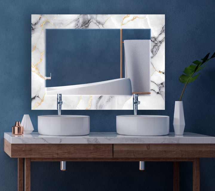Elegant Marble Frame Glass Wall Mirror for Bathroom Vanity