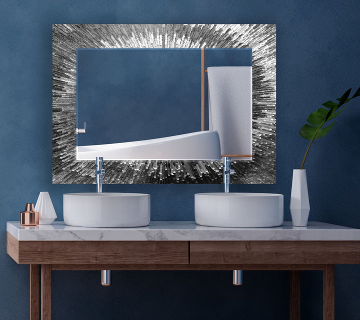 Strahlender Wandspiegel aus geplatztem Glas – Moderne reflektierende Kunst in Schwarzweiß 