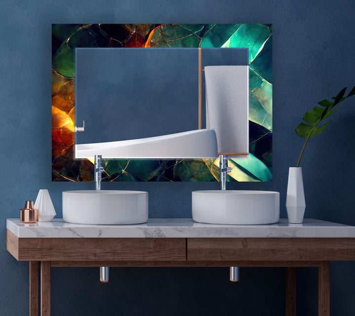 Twilight Gemstone Glass Wall Mirror – Luxe Multicolor Marble Design