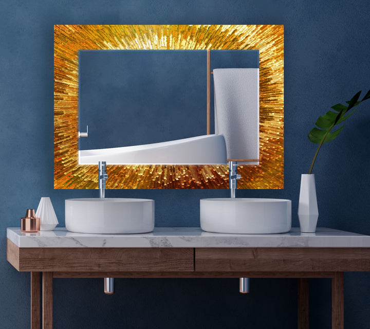 Golden Radiance Glaswandspiegel – Luxe Sunburst Mirror Art 