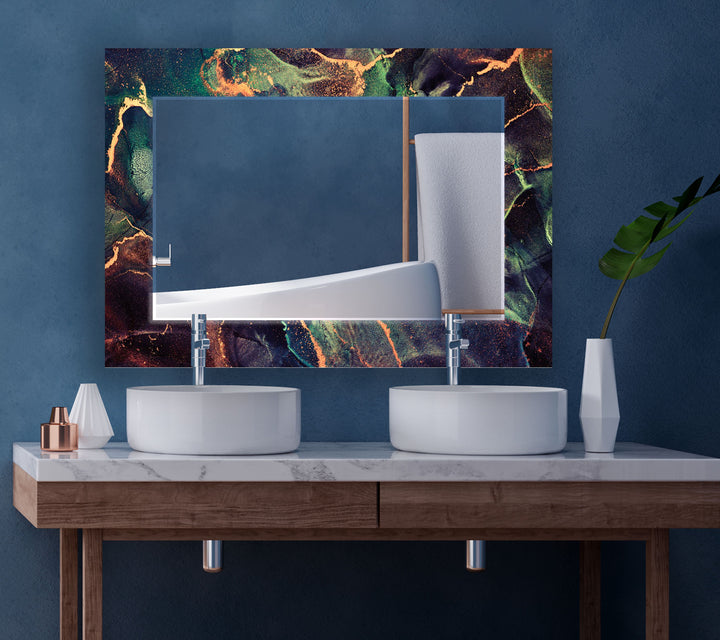 Smaragdgrüner Lava-Wandspiegel – Luxuriöses abstraktes Glasrahmendesign