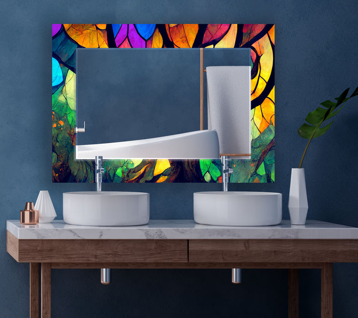 Regenbogenblatt-Glas-Wandspiegel – Lebendiger botanischer Kunstrahmen