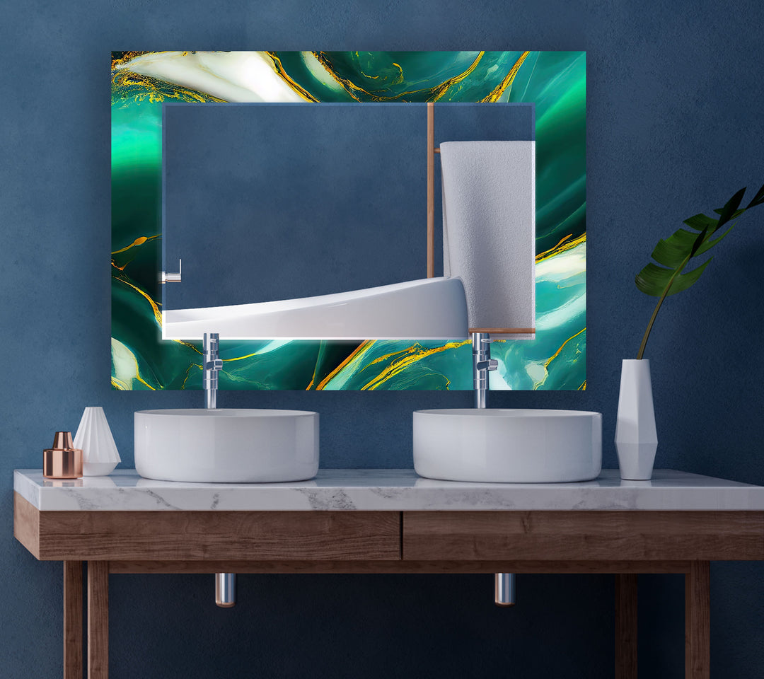 Wandspiegel aus smaragdgrünem Marmorglas – luxuriöses Design mit grünem Akzent 