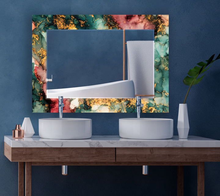 Wandspiegel aus Emerald Fire-Glas – Dekor mit abstraktem Marmoreffekt 